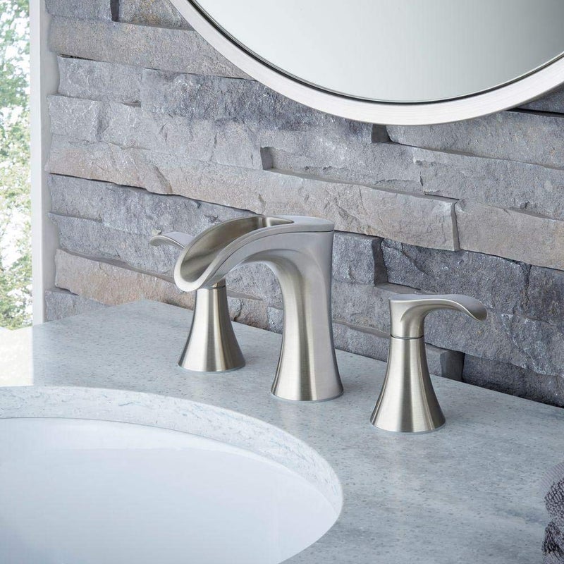 Pfister LF-049-BRKK Brea 8'' Widespread 2-Handle Waterfall Bathroom Faucet in Brushed Nickel - Image 3